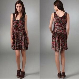 Free People Womens Velvet Foliage Dress Size Small Drop Waist Pockets Scoop Neck
